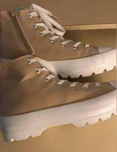 Sincerely Jules women tan platform Vespa high top sneakers US 9.5