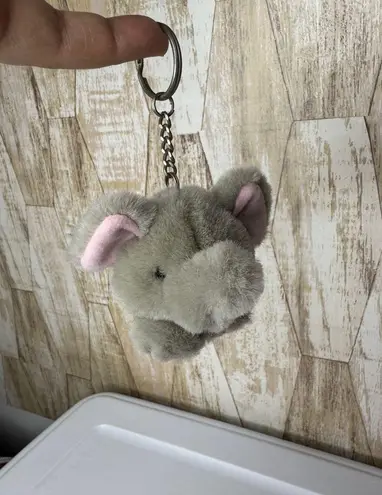 Vintage Swibco Gray Plush Elephant Head Keychain Stuffed Bag Charm