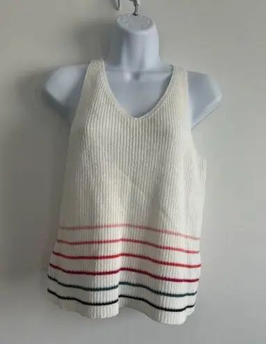 Carve Designs Knit Tank Top XS White Organic Cotton Striped Coastal Preppy