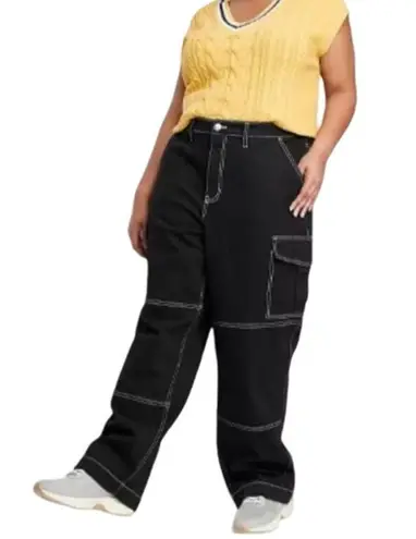 Wild Fable  Super High-Waisted Cargo Baggy Jeans Women's Size 12/31R Black Denim