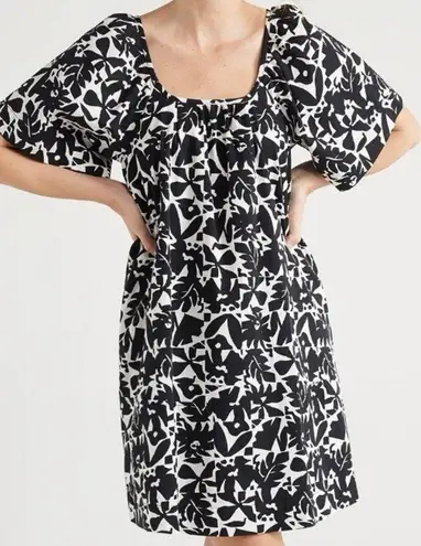 Free Assembly Women's Square Neck Print Mini Dress with Short Sleeves