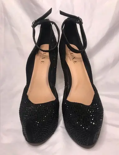 Luxe x JustFab Black Platform Stiletto Pump Rhinestone Ankle Strap Size 8
