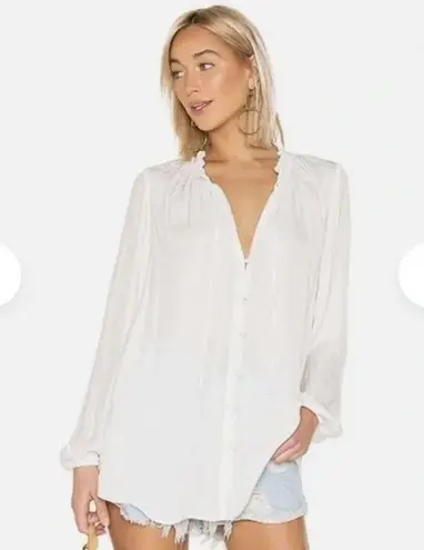 Show Me Your Mumu   M Alicia Tunic Top Button Up Down Ruffle Blouse Womens White - Image 1