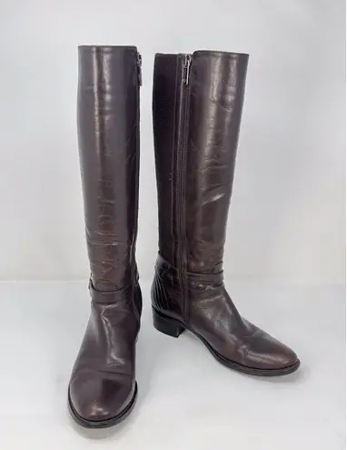 Aquatalia Womens Boots Brown Leather Knee High Tall Zip Up Riding Italian US 6.5
