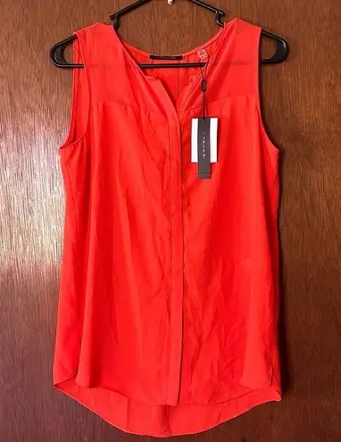 T Tahari NWT  orange sheer button down sleeveless blouse size S!