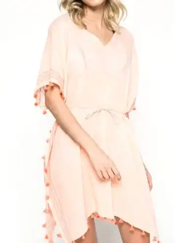 Seafolly NEW Tasseled embroidered kaftan Coverup OSFM Peach