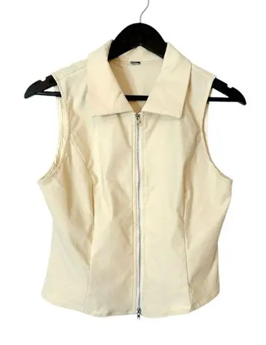 Cider NWOT Woven Collar Solid Zipper Tank Top Beige | TAGS CUT OUT SEE NOTES