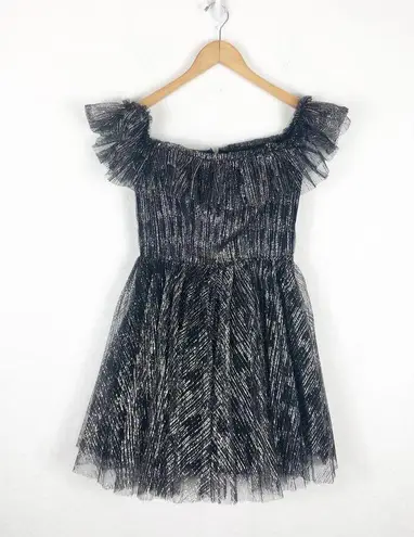 Monique Lhuillier ML Off-The-Shoulder Mini Dress Size 4 Glitter Tulle Cocktail