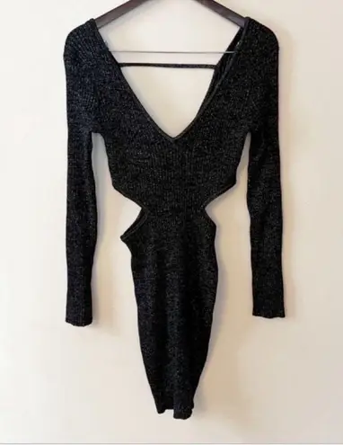 Open Edit Sparkle Cutout Sweater Mini Dress Black/Silver Size Medium NEW