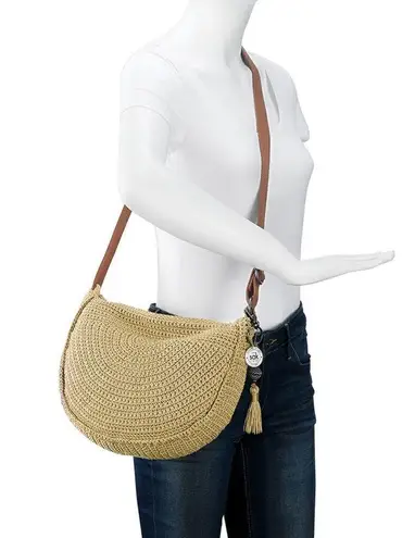 The Sak New! Ryder Crochet Crescent Crossbody Bag Hobo Hand-Crocheted Bamboo Tan