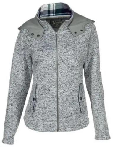 Eddie Bauer  ELBOW PATCHES HOODIE FLEECE SWEATER JACKET HEATHER GRAY SIZE MEDIUM - Image 1