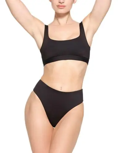 SKIMS onyx mid waist swim bottom | bathing suit bottoms | black bikini bottom