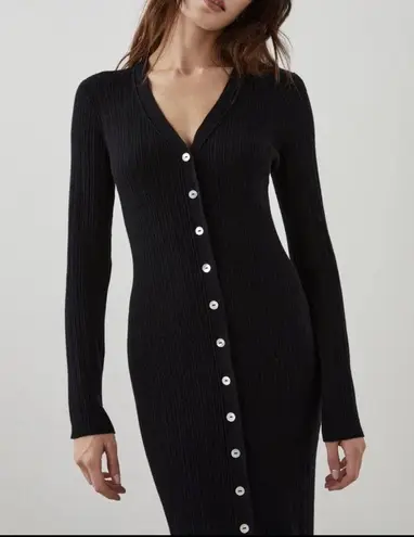 Rails NWOT Lorraine Long Sleeve Button Front Ribbed Sweater Midi Dress Black XS