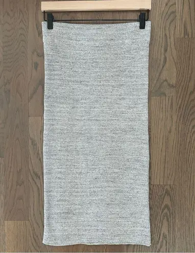 James Perse Ribbed Knit Stretch Cotton Pencil Midi Skirt in Heather Grey 3 / L