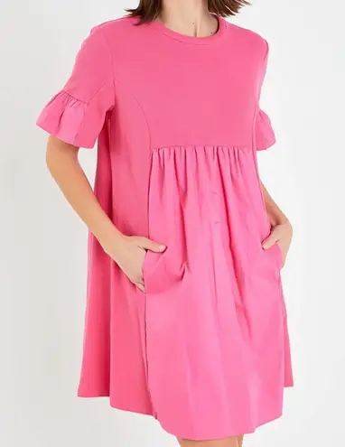 English Factory Mixed Media Ruffled Short Sleeve Mini Dress ~ Size Small 💛🍄