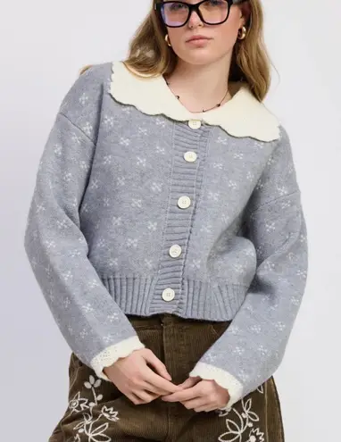 Jacquie the Label Georgia Contrast Collar Cardigan Gray Size XS