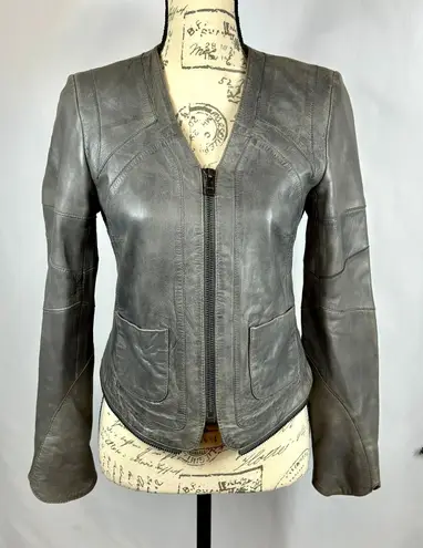 Zadig & Voltaire Vencia Cropped Collarless Lamb Leather Jacket Gray S