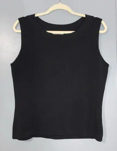 Dress Barn  Black Stretch Ribbed Knit Sleeveless Round Neck Layering Top Large