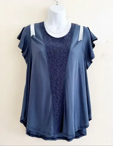Others Follow Up All Night Blue Cold Shoulder Short Sleeve Top, S, NWT!