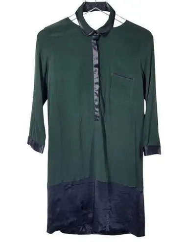 The Kooples NWT Peekaboo Nape Light Crepe Satin Mini Shirt Dress in Green/Black
