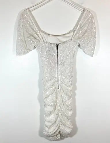 Hello Molly NWT  FREQUENT THE CLUB DRESS WHITE off shoulder mini sequin sz small