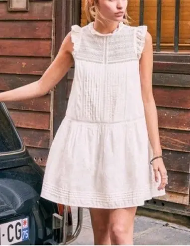 Sézane Sezane Sophia Ruffle Mini Dress White Cotton Women’s Size 4 FR 36 Shift Lined