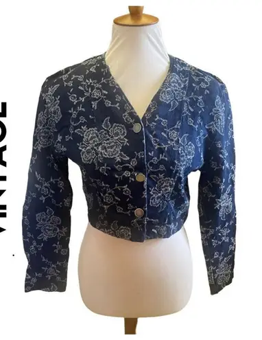 Avon Fashions Vintage 80’s/90’s Blue with Silver Floral Design Cropped Bolero St Blue