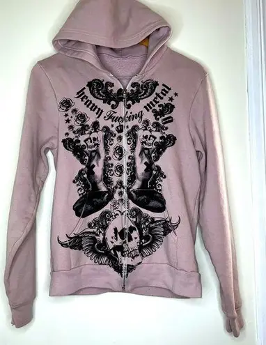 Unique print Heavy F*cking Metal zip up Hoodie size medium HAS FLAWS