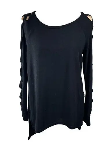 She + Sky Sweater Open Lattice Sleeve Black Tunic S Small Stretch