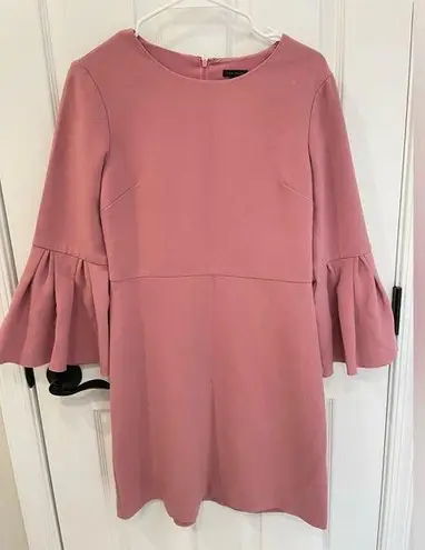 Ann Taylor  Pink Crew Neck Bell Ruffle Sleeve Professional Shift Dress Size 4