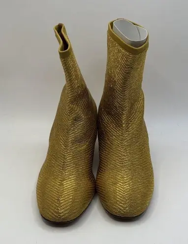 Clergerie Pany Stretch Metal Lurex Mesh Mirrored Heel Ankle Boot Gold Sz 5.5