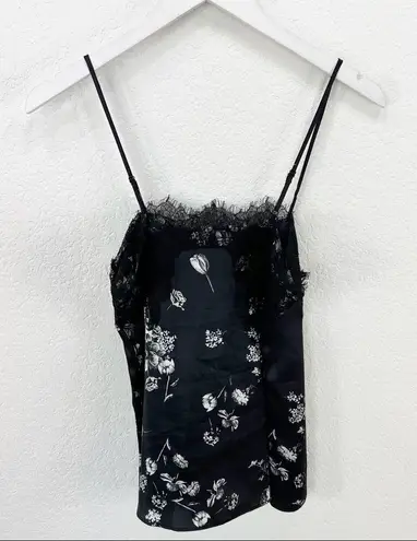 Cami NYC  The Sweetheart Floral Lace Trimmed Silk Tank Top Black XS