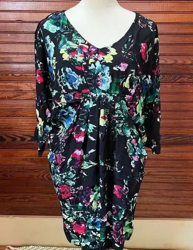 Maeve Anthropologie Black Floral Petal Palette Tunic Dress Size XS