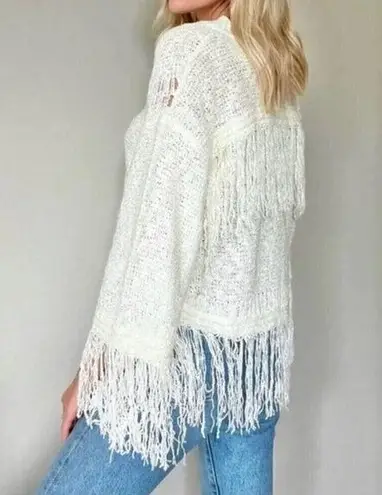 NWT SIX/FIFTY Crochet Fringe Sweater Boho Festival Cream Size Small