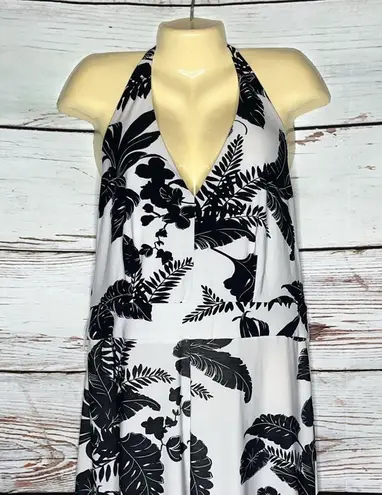 New York & Company Sz 16 White & Black Tropical Floral One Piece Halter Jumpsuit