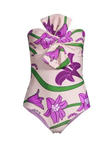 Juan De Dios Malaga One Piece Swimsuit Violet Flowers Womens Size 0 XS Purple