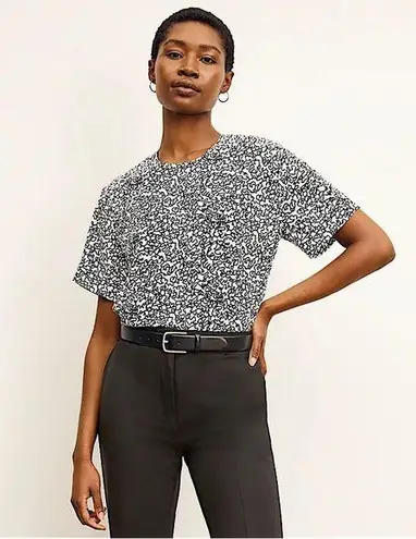 MM.LaFleur M.M. Lafleur The Annika 2.0 Top Tee Washable Silk Scribble Print Black White S