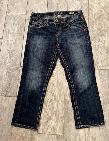 Silver Jeans Aiko Capri Cropped Denim size 28 Crop Cropped Womens Stretch Blue