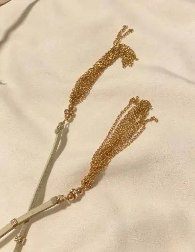 Ettika NWT Wrap Suede Necklace W/ Gold Tassle Pink Stone