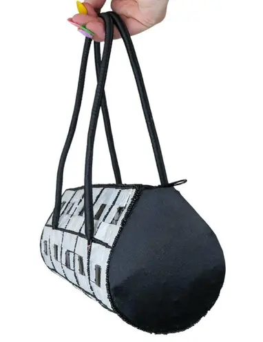 Vintage 80s Mother of Pearl Barrel Bag Black