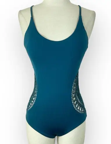 Red Carter Teal crochet one piece swimsuit by , NEW womens small bathing suit