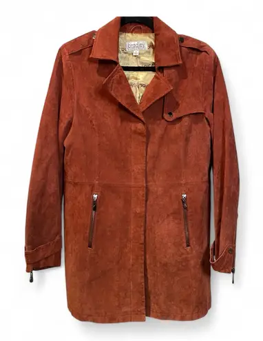 VTG Bradley Suede Leather Trench Penny Lane Boho Jacket Medium Red