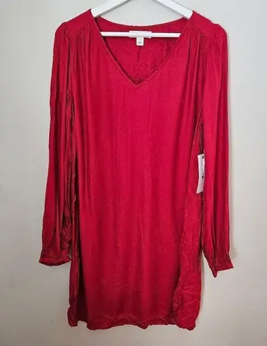 Treasure & Bond Dress Long Sleeve Red V-Neck Viscose Casual Solid Neutral
