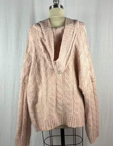 American Eagle  Pink Knit Pullover Cable Knit Hoodie