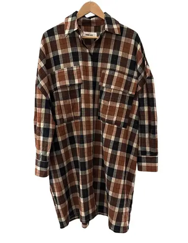 Circus Hotel Plaid Long Sleeve Button Down Shirt Dress Brown Size XL