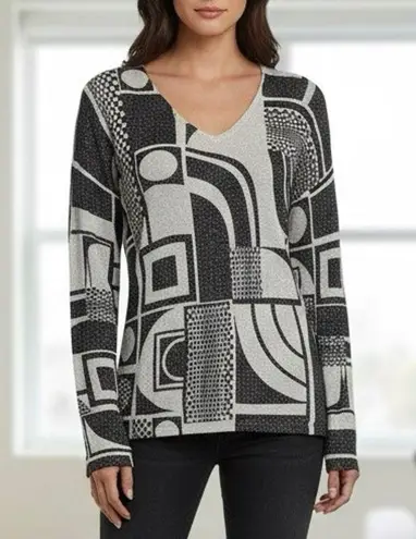 Pierri New York Metallic Black & Gray Abstract Sweater XL Art Deco Mod