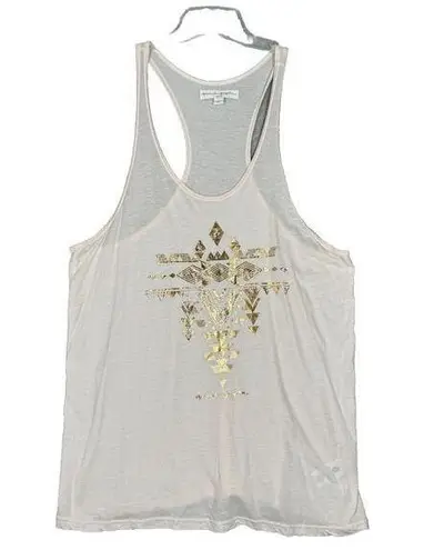 Spiritual Gangster  Shirt Womens Large Cream Gold Hamsa Graphic Racerback Tank