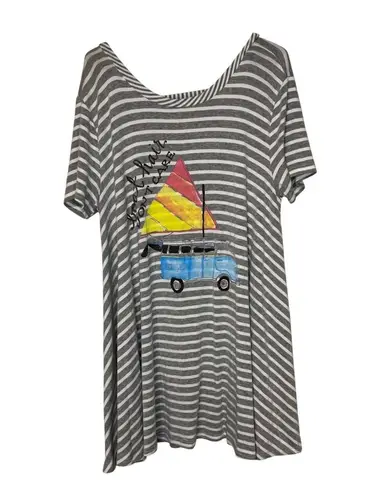 Judith March Women's Top Striped Bed Hair Don't Care Graphic Short Sleeve Small