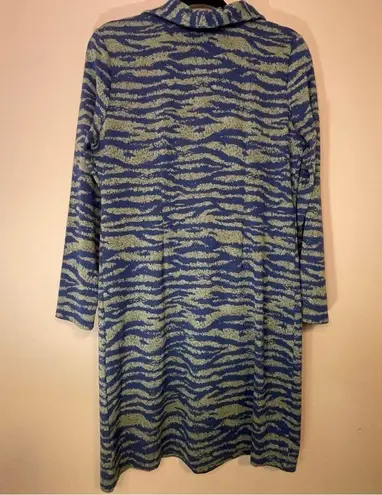 Tyler Boe Dress Zebra Print Knit Blue Gray Long Sleeve Ruffle Size Medium