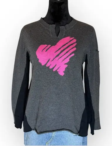 LISA TODD Heart Crewneck Sweater Cotton Cashmere Gray Pink Casual Pullover M Size M